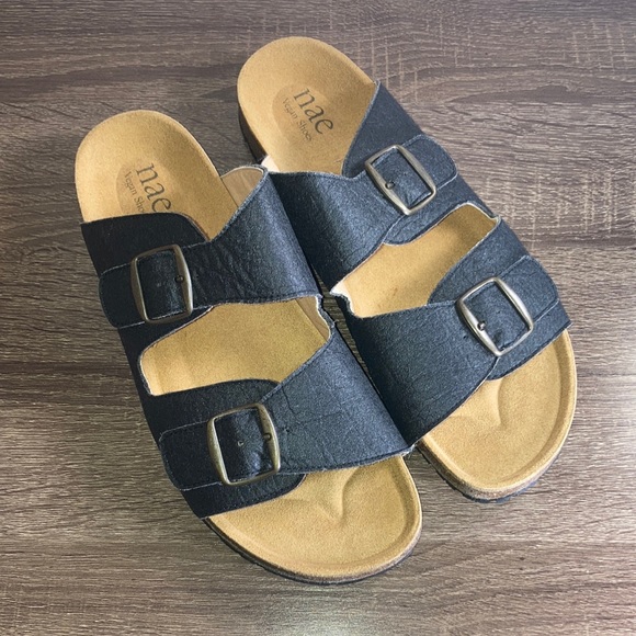 Men's NAE Darco Pinatex Sandal Size 44(11) Black& Tan - Picture 1 of 7